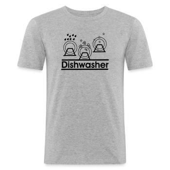 Spülmaschinenlogo mit Text "Geschirrspüler" - Männer Slim Fit T-Shirt - Grau meliert - Vorne - Nik (191cm)