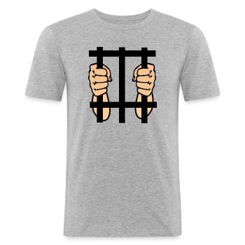 Prisoner in prison two colored fists - Men's Slim Fit T-Shirt - heather grey - Front - Nik (191cm)