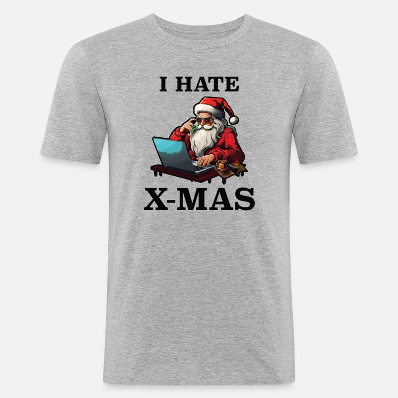 Tech-Weihnachtsmann hasst Weihnachten - Männer Slim Fit T-Shirt - Grau meliert