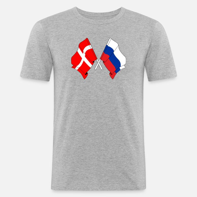 Drapeau Danemark, drapeau Russie - T-shirt près du corps Homme - gris chiné