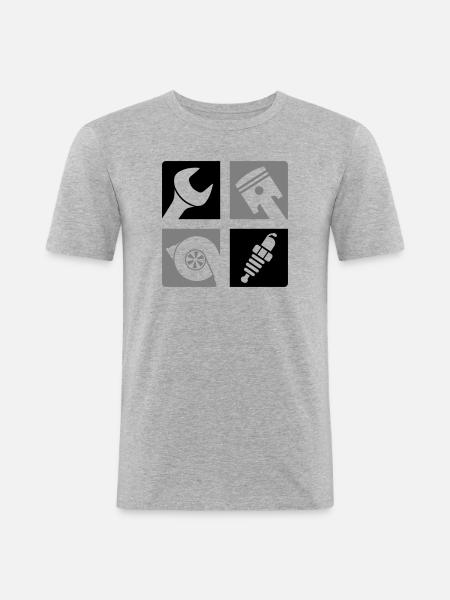 Wrench Piston Turbo Spark Plug Emblem - Men's Slim Fit T-Shirt - heather grey