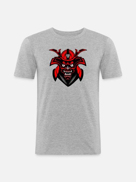 Menpō Mask – Red Black Samurai Style - Men's Slim Fit T-Shirt - heather grey