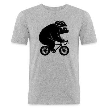 Riesiger Bär auf winzigem Gravel Fahrrad - Männer Slim Fit T-Shirt - Grau meliert - Vorne - Nik (191cm)