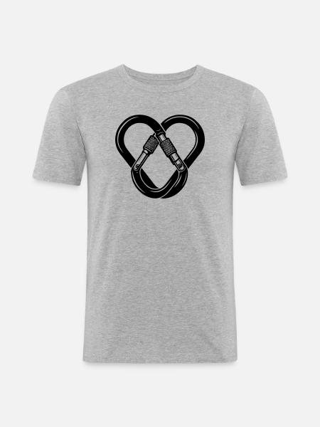 Karabiner-Herz – Liebe zum Klettern - Männer Slim Fit T-Shirt - Grau meliert