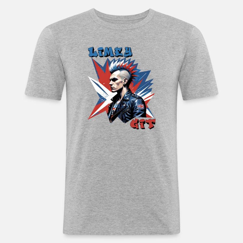 Limey Git Grafik im britischen Punk-Stil - Männer Slim Fit T-Shirt - Grau meliert