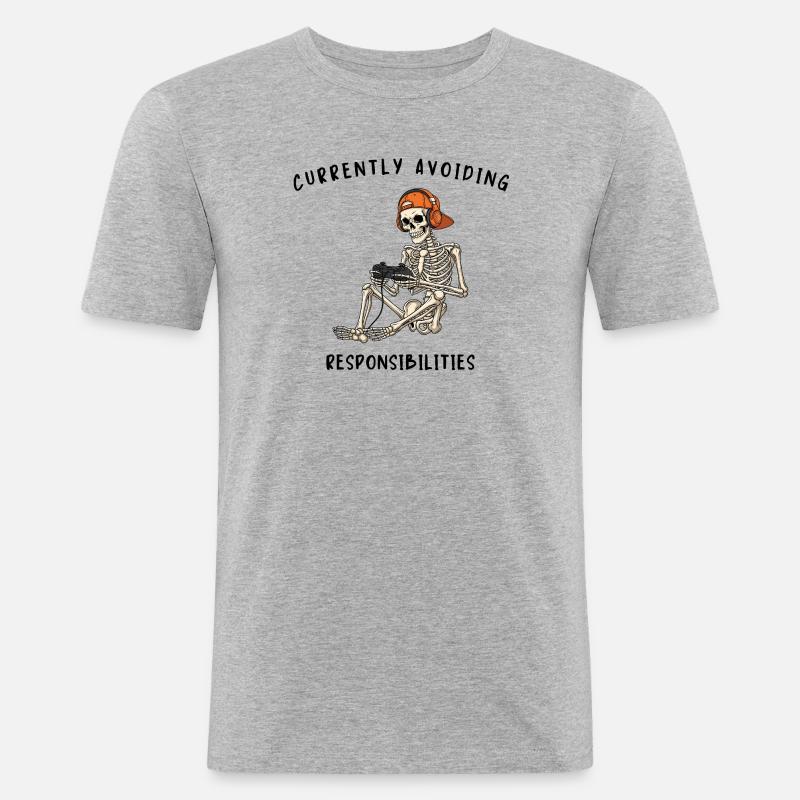 Skeleton Gaming Avoiding Responsibilities - Männer Slim Fit T-Shirt - Grau meliert