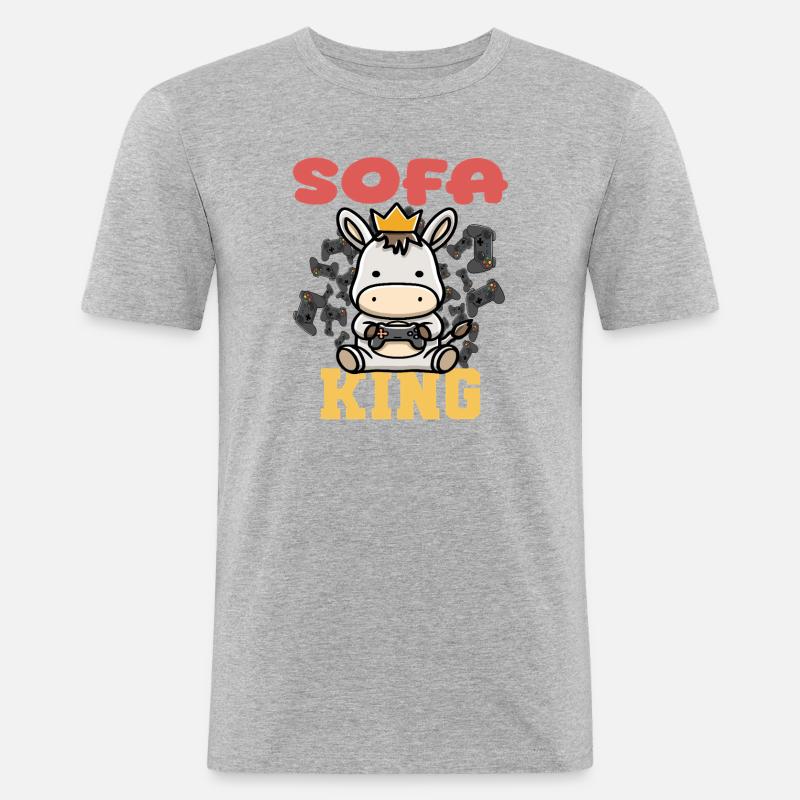 Sofa King gamen - Männer Slim Fit T-Shirt - Grau meliert