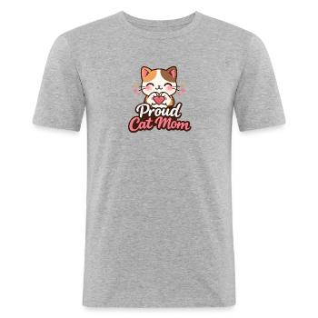 Motif de la fière maman chatte - T-shirt près du corps Homme - gris chiné - Devant - Nik (191cm)