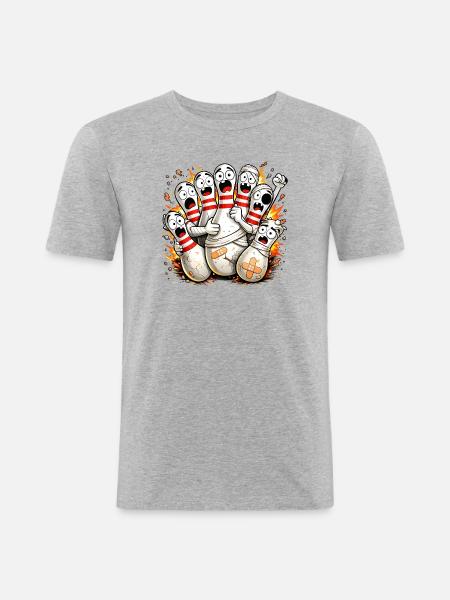 Funny bowling pins with fear of the ball - Men's Slim Fit T-Shirt - heather grey