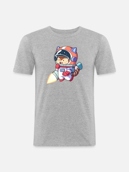 Astronaute chat en combinaison spatiale - T-shirt près du corps Homme - gris chiné