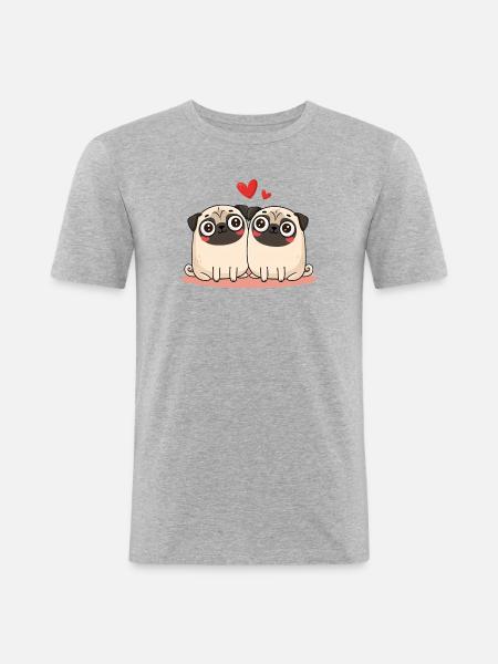 Mopspaar Mops - Männer Slim Fit T-Shirt - Grau meliert