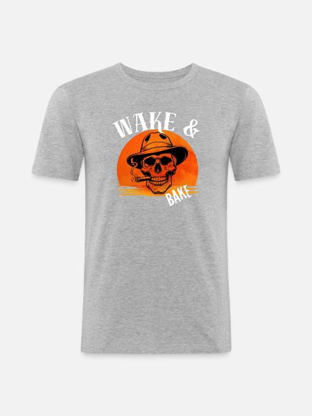 Skull Sunset Tobacco - Männer Slim Fit T-Shirt - Grau meliert
