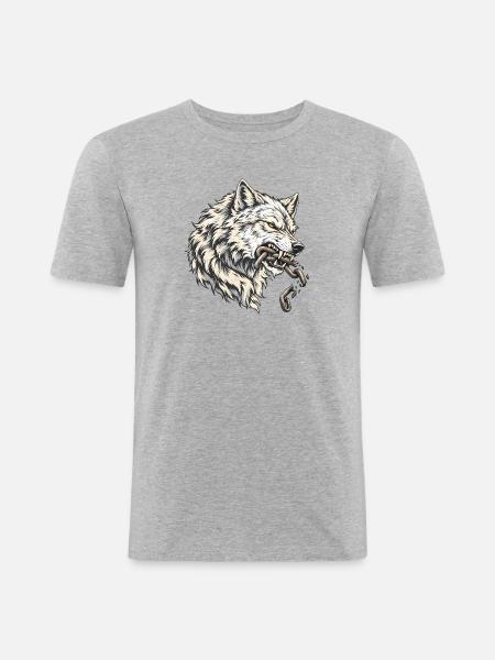 Fenrir Wolf mit gebrochenen Ketten - Männer Slim Fit T-Shirt - Grau meliert