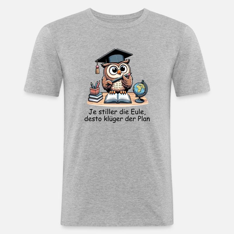 Kluge Eule - Männer Slim Fit T-Shirt - Grau meliert