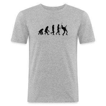 Evolution-Gitarrist - Männer Slim Fit T-Shirt - Grau meliert - Vorne - Nik (191cm)