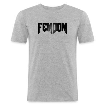 Femdoom - Männer Slim Fit T-Shirt - Grau meliert - Vorne - Nik (191cm)