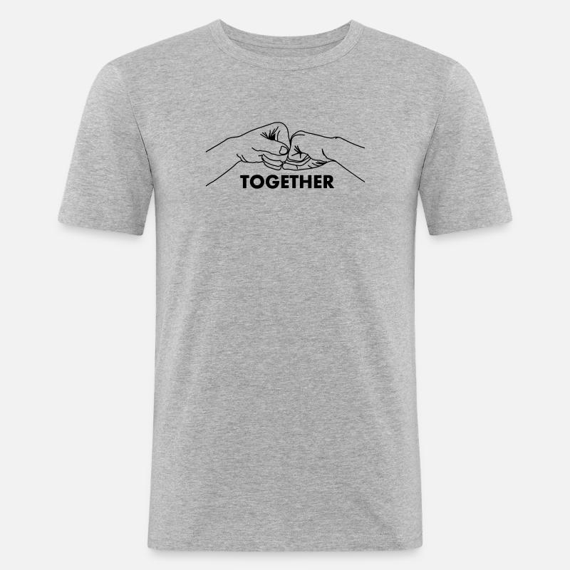 Zusammenarbeit bei Handgesten, Teamarbeit mit Text - Männer Slim Fit T-Shirt - Grau meliert