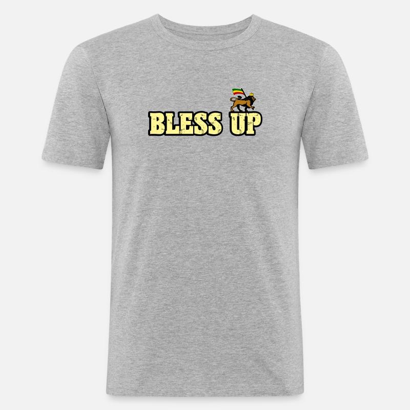 Dub Reggae Bless Up - Männer Slim Fit T-Shirt - Grau meliert
