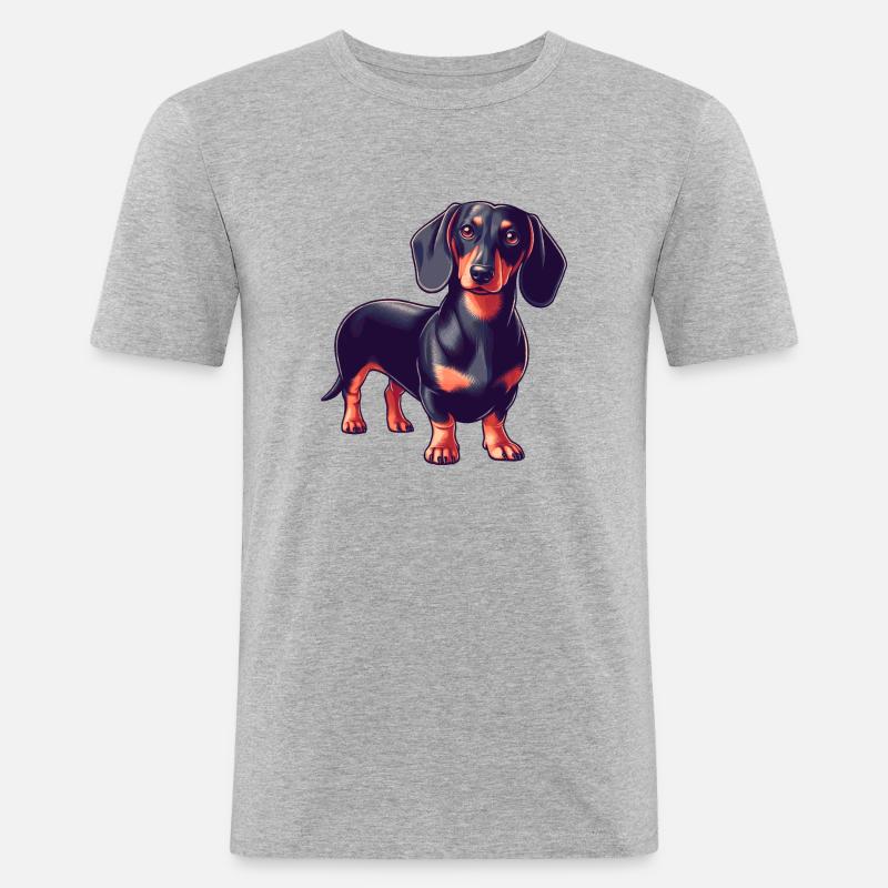 Schwarzer Dackel / Zwarte Teckel - Männer Slim Fit T-Shirt - Grau meliert