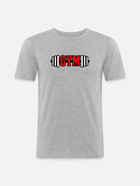 Red text 'GYM' gym gym emblem - Men's Slim Fit T-Shirt - heather grey