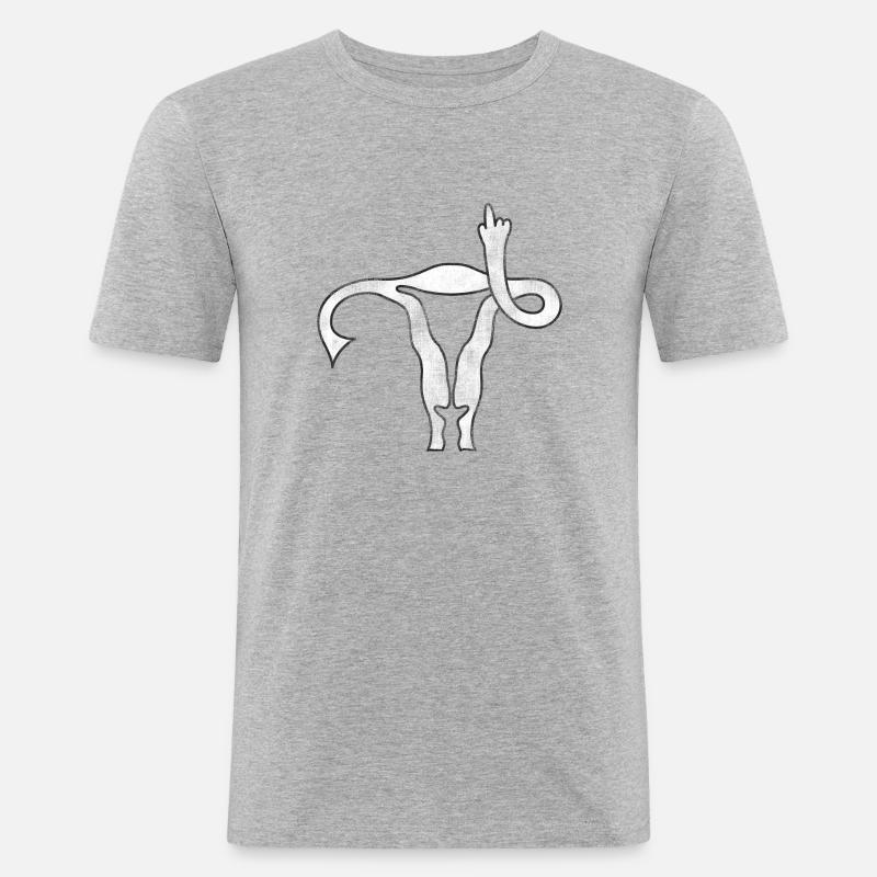 Gebärmutter-Mittelfinger - Männer Slim Fit T-Shirt - Grau meliert