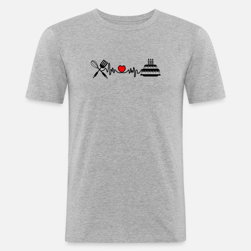 Cardio Herzfrequenz Küche 3 - Männer Slim Fit T-Shirt - Grau meliert