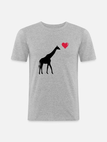 girafe love - T-shirt près du corps Homme - gris chiné
