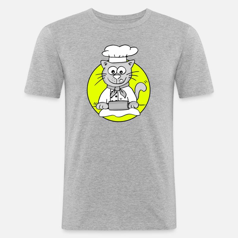 Retro Bäcker-Katze - Beruf Bäcker - Männer Slim Fit T-Shirt - Grau meliert