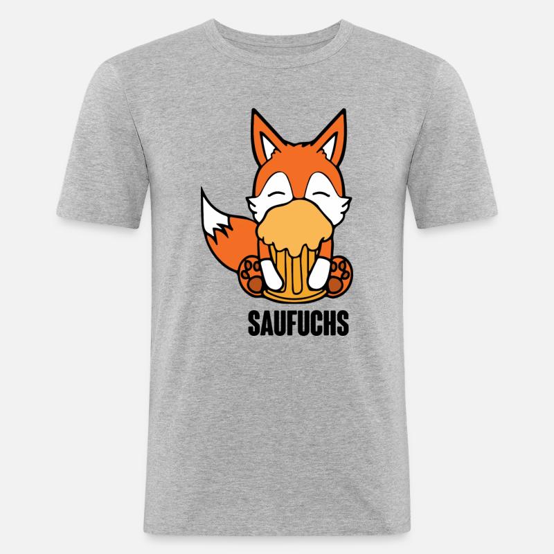 Fuchs Saufuchs Biertrinker Saufen Bier - Männer Slim Fit T-Shirt - Grau meliert