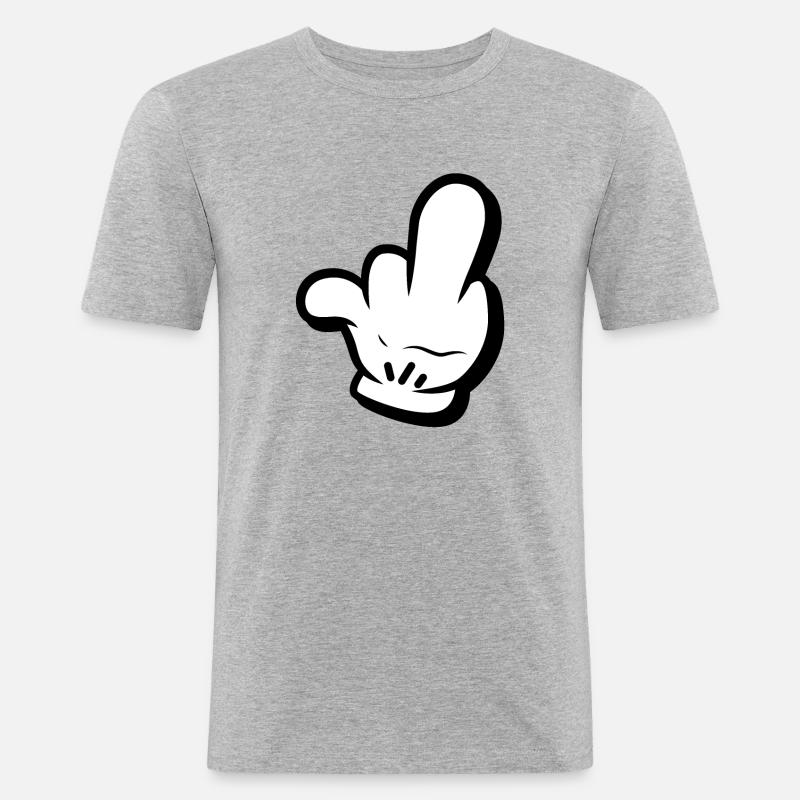 Mittelfinger Comic Style - Männer Slim Fit T-Shirt - Grau meliert