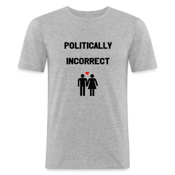 politique incorrect hétéro couple idée cadeau coeur - T-shirt près du corps Homme - gris chiné - Devant - Nik (191cm)