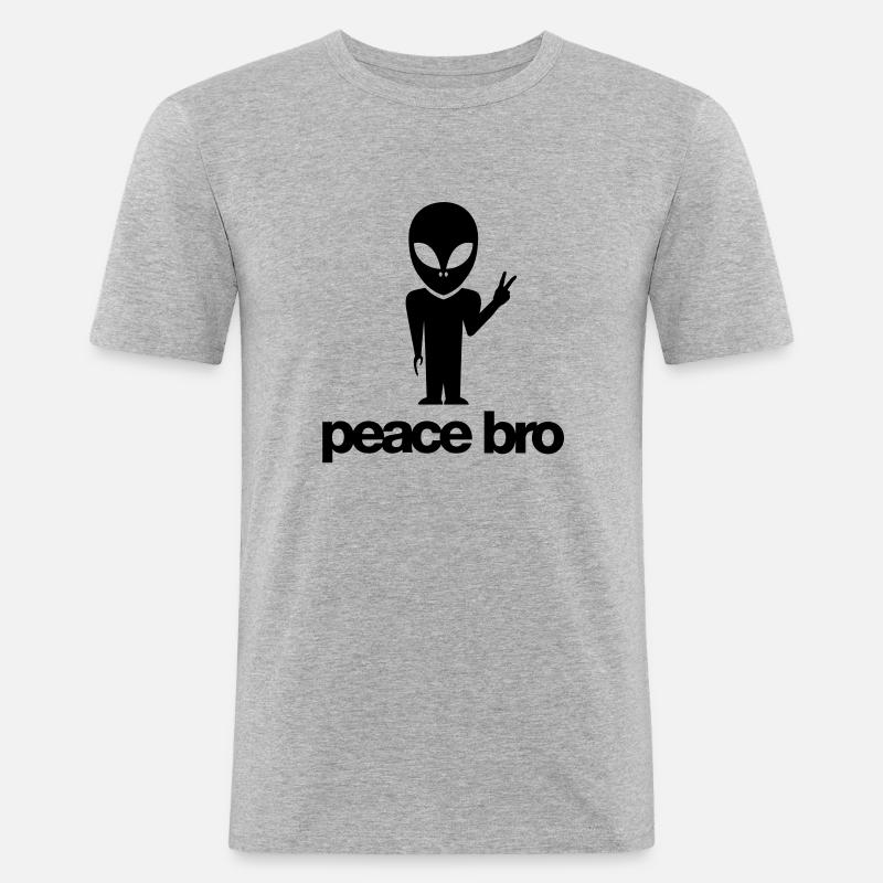 Peace bro alien - Männer Slim Fit T-Shirt - Grau meliert