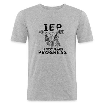I encourage progress - Men's Slim Fit T-Shirt - heather grey - Front - Nik (191cm)
