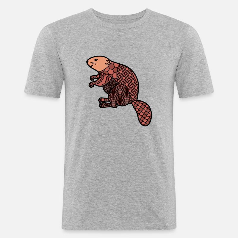 ZenDoodle "Biber" - Männer Slim Fit T-Shirt - Grau meliert
