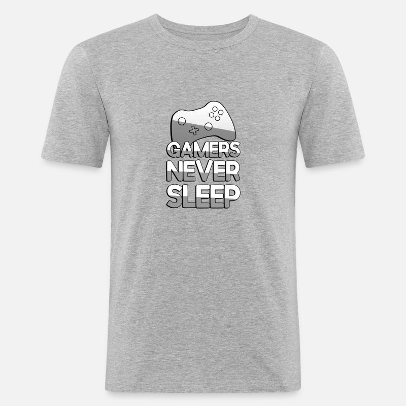 GAMERS NEVER SLEEP + Controller - Gaming - Männer Slim Fit T-Shirt - Grau meliert