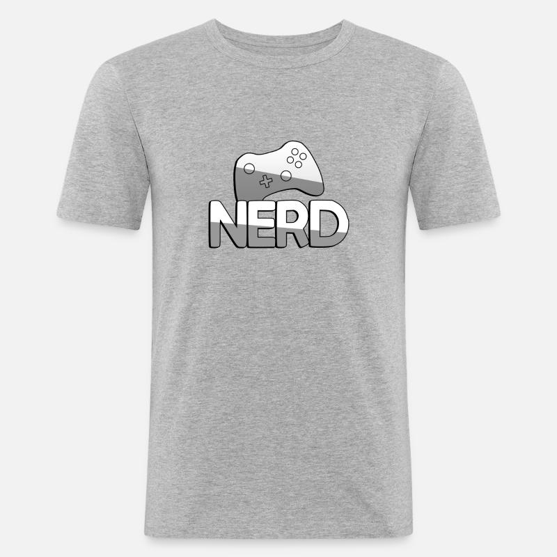 NERD + Controller - Gaming - Männer Slim Fit T-Shirt - Grau meliert
