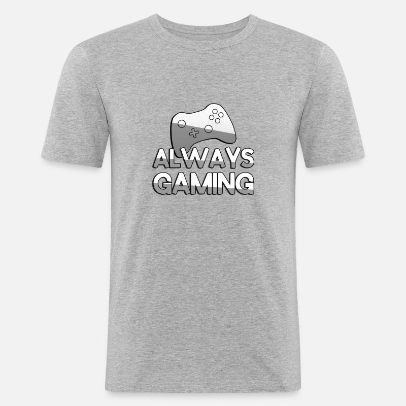 ALWAYS GAMING + Controller - Gaming - Männer Slim Fit T-Shirt - Grau meliert