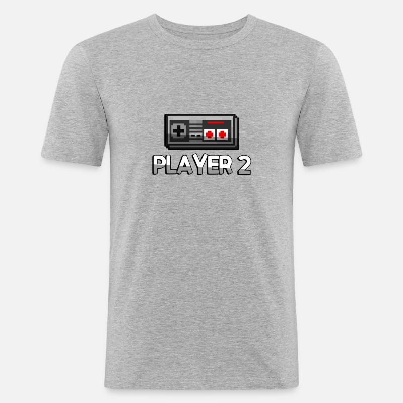 PLAYER 2 + NES Controller - Gaming - Männer Slim Fit T-Shirt - Grau meliert
