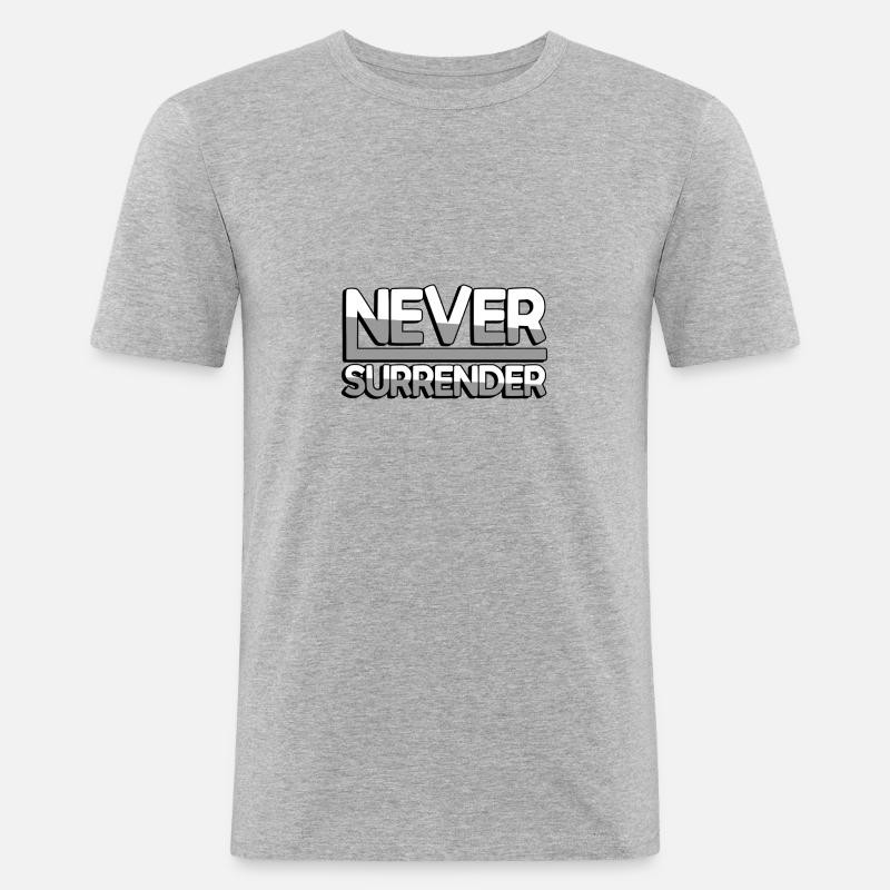 NEVER SURRENDER (Weiß) - Gaming - Männer Slim Fit T-Shirt - Grau meliert