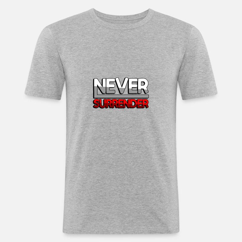 NEVER SURRENDER (Rot) - Gaming - Männer Slim Fit T-Shirt - Grau meliert