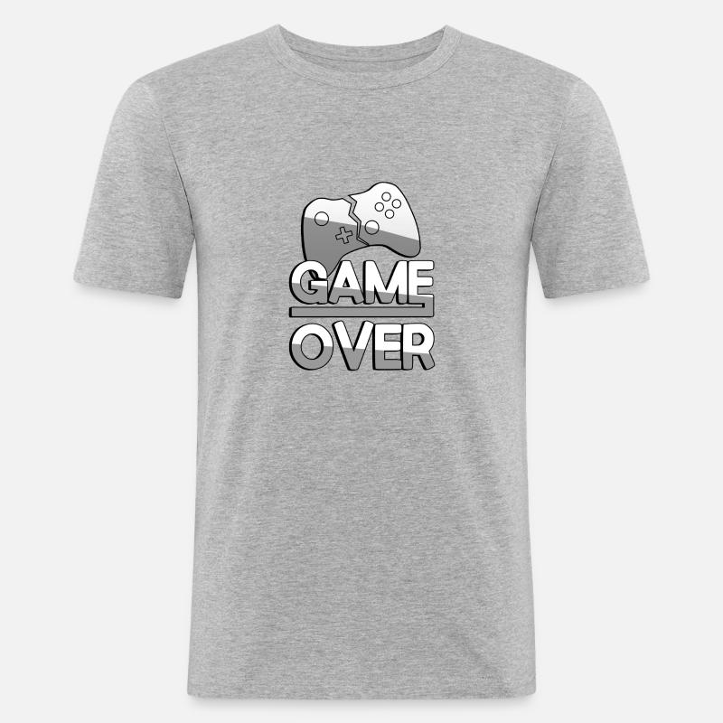 GAME OVER (Weiß) + Controller - Gaming - Männer Slim Fit T-Shirt - Grau meliert