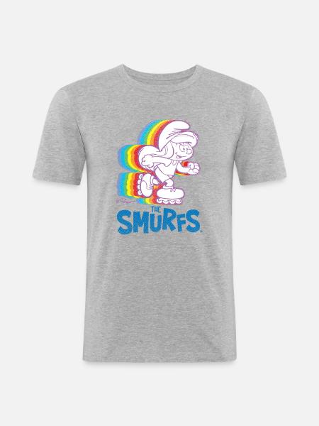 Schtroumpfs Design Avec Schtroumpfette En Patins - T-shirt près du corps Homme - gris chiné