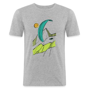 Parapente Alpes Lignes noir Couleur Parapente - T-shirt près du corps Homme - gris chiné - Devant - Nik (191cm)