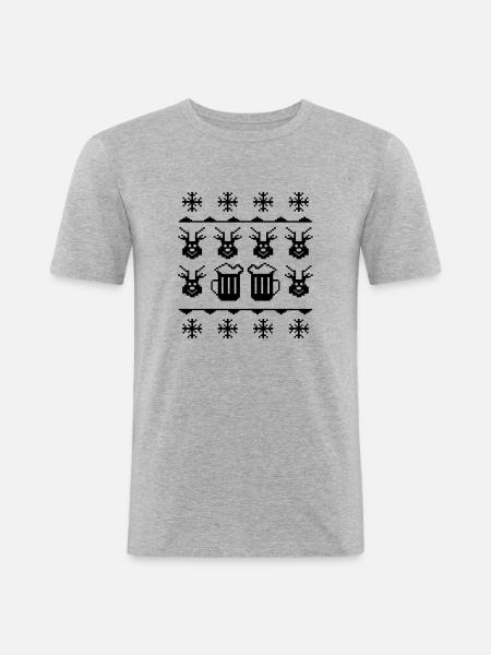 beer pixels winter - Männer Slim Fit T-Shirt - Grau meliert