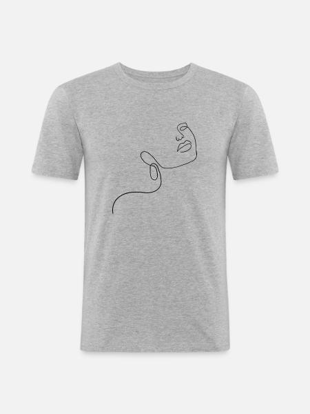 Line Art Frau - Männer Slim Fit T-Shirt - Grau meliert