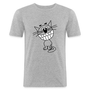 Grinning cat - Men's Slim Fit T-Shirt - heather grey - Front - Nik (191cm)