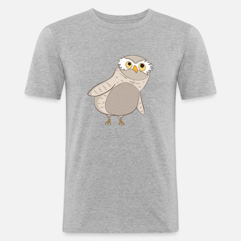 Kauz Eule - Männer Slim Fit T-Shirt - Grau meliert