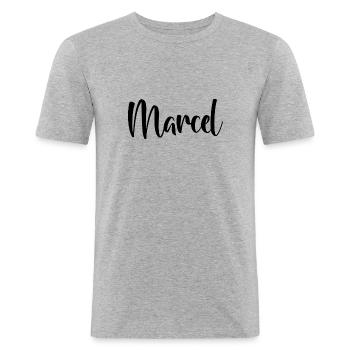 Vorname Marcel - Männer Slim Fit T-Shirt - Grau meliert - Vorne - Nik (191cm)