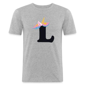 Unicorn Letter Rainbow Style "L" | be unique - Men's Slim Fit T-Shirt - heather grey - Front - Nik (191cm)