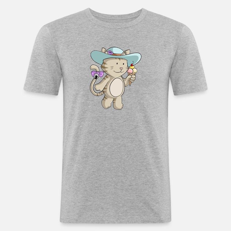 Sommer Katze Comic - Männer Slim Fit T-Shirt - Grau meliert